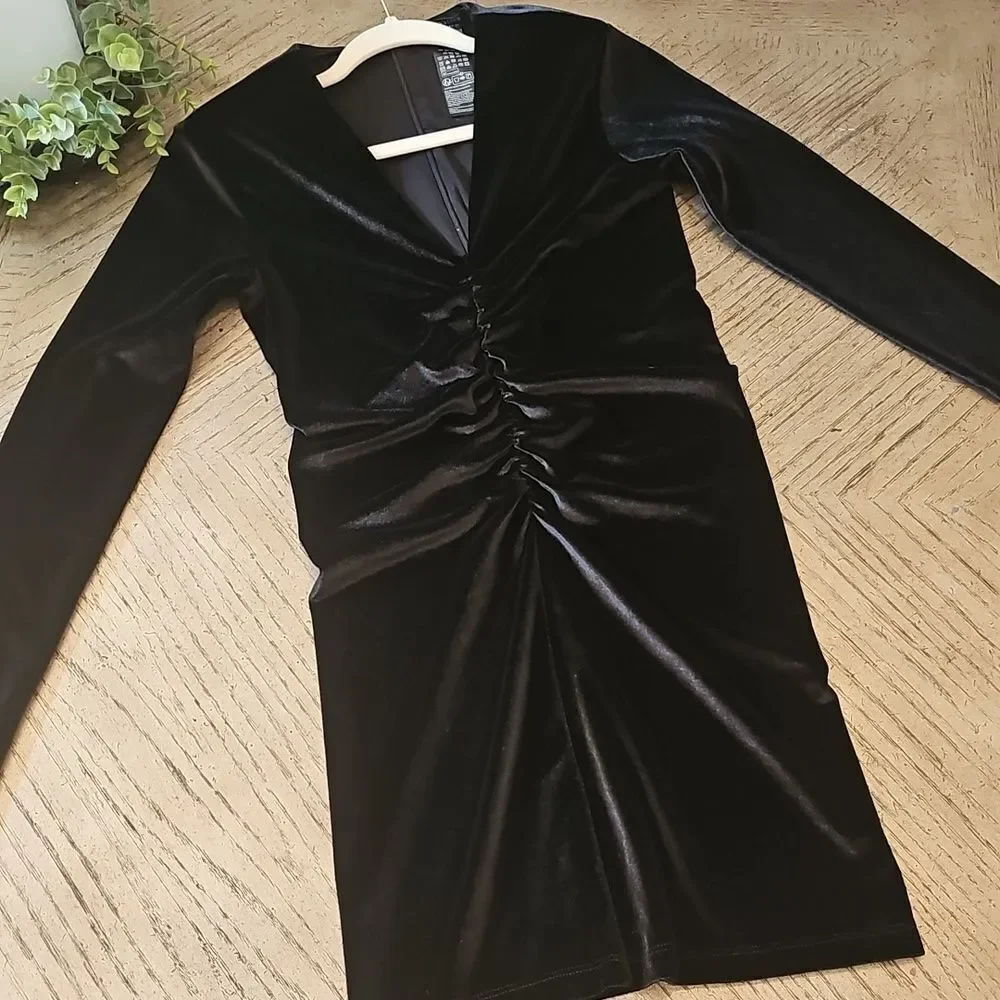 high neck long sleeve cocktail dress Natalie Long Mock Neck Mesh Sleeve Dress Navy / 12